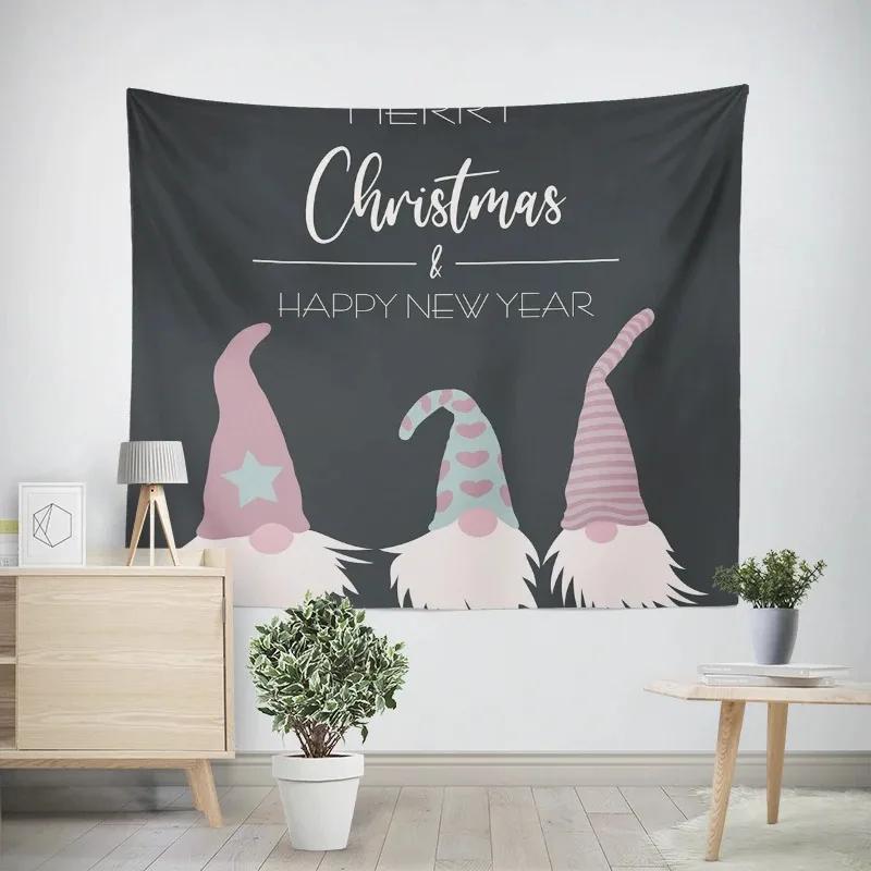 New Year Christmas Cartoon Santa Claus Pattern Tapestry Living Room Sofa Home Decoration Christmas Gift
