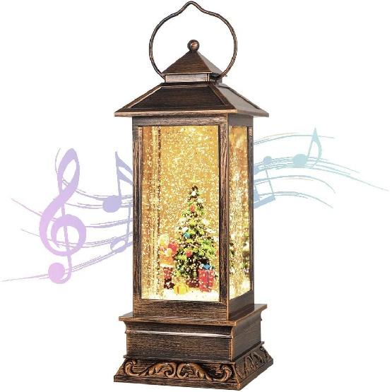 Christmas Decorations Home Lighted Christmas Snow Globe Christmas Lanterns Water Lanterns Glittering with Music USB and Battery Operated Singing Snow