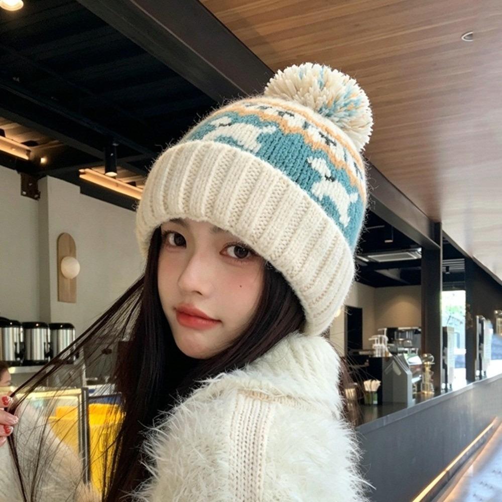 55cm To 62cm Knitted Beanie Hat Pom Pom Fall Winter Beanie Hat Fair Isle Beanie Outdoor Activity
