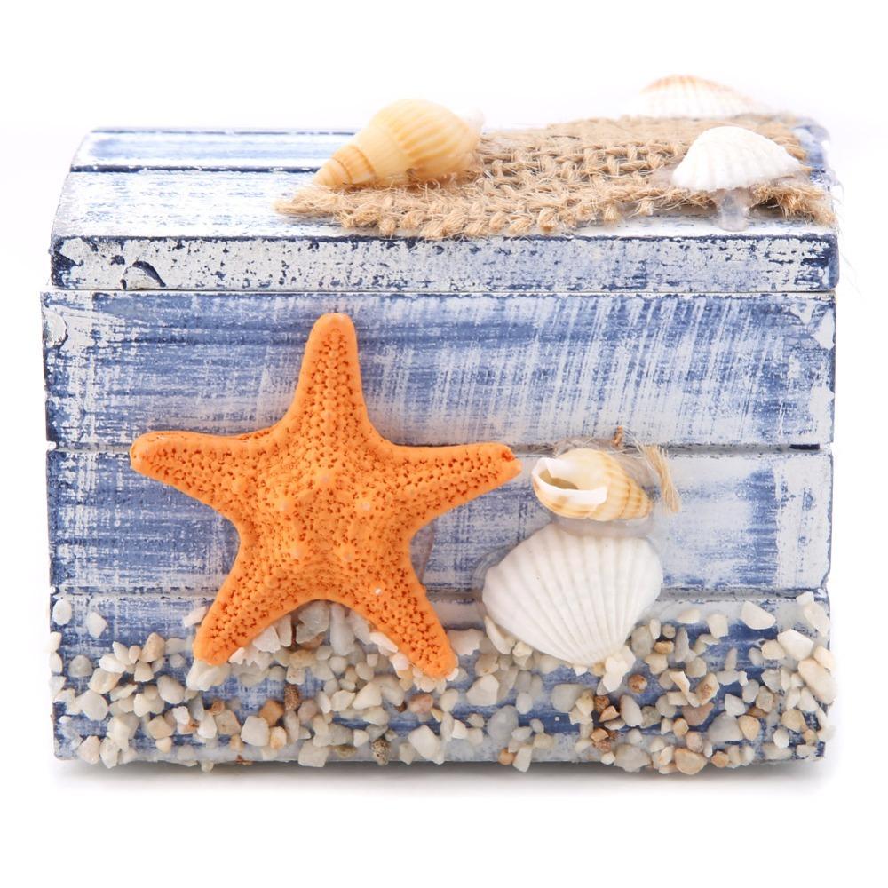 Ocean Themed Wooden Jewelry Box Portable Wooden Trinket Box Wooden Storage Box  Home Decor