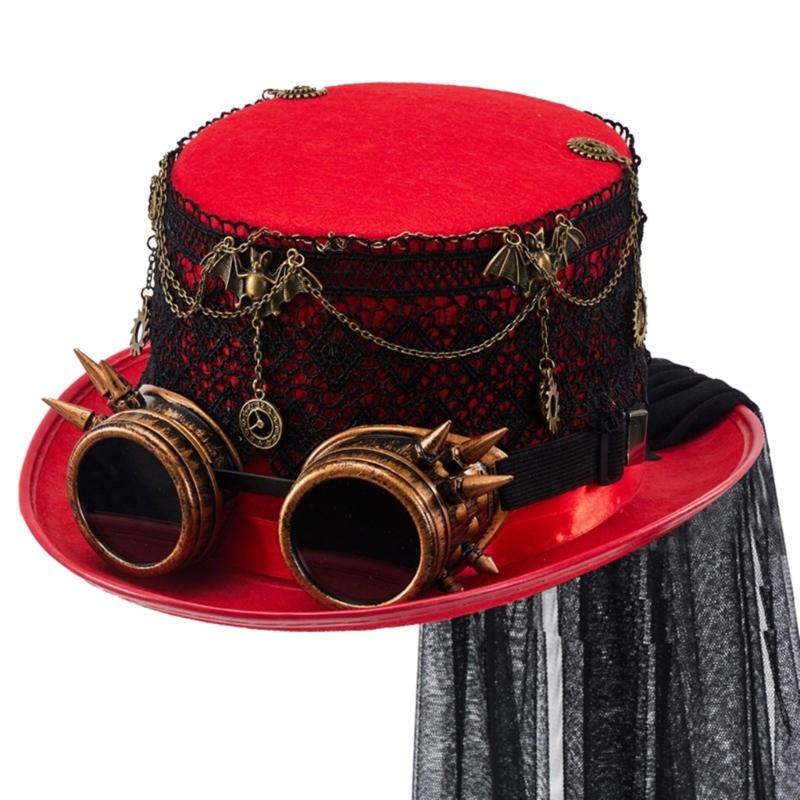 Steampunk Flachkappenhut für Damen Herren mit Schutzbrille Halloween Cosplay Party Kostümhut Gotischer Stil Hut Musikfestival Hut
