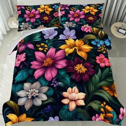 Bright Colorful Floral Pattern Duvet Cover Queen Size Colorful Floral Bedding Set For Home Decor Room Decoration 3 Piece Set
