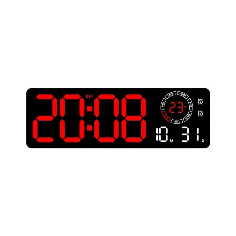 

Modern Ambients Light Electric Wall Clock LED Screen Shows Time Temperature Date Two Alarms Easy Setups Home Decors