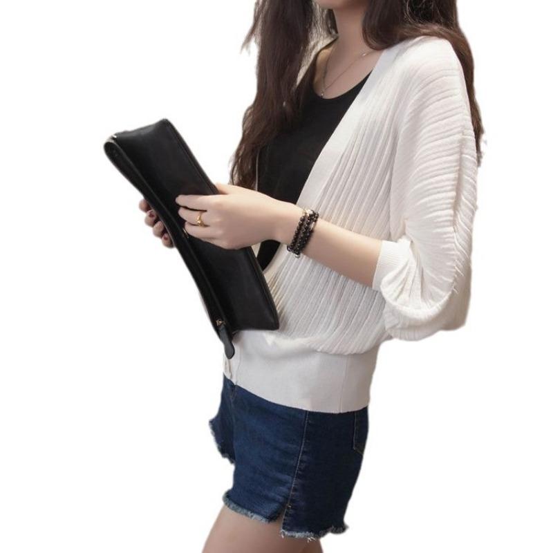 Lockere Sonnenschutzkleidung im koreanischen Stil, Klimaanlagen-Shirt, Frühlings- und Sommer-Laternenärmel-Schaljacke, Strandjacke, Strickjacke