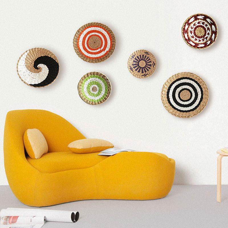 Halm Runde veggdekorasjonsanheng Kreativ retro etnisk bakgrunn Veggdekor i marokkansk stil Håndvevde oppheng Diameter 20/25/30 cm