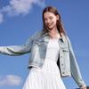 Betu Women's Short Lace-Trim Washed Denim Jacket