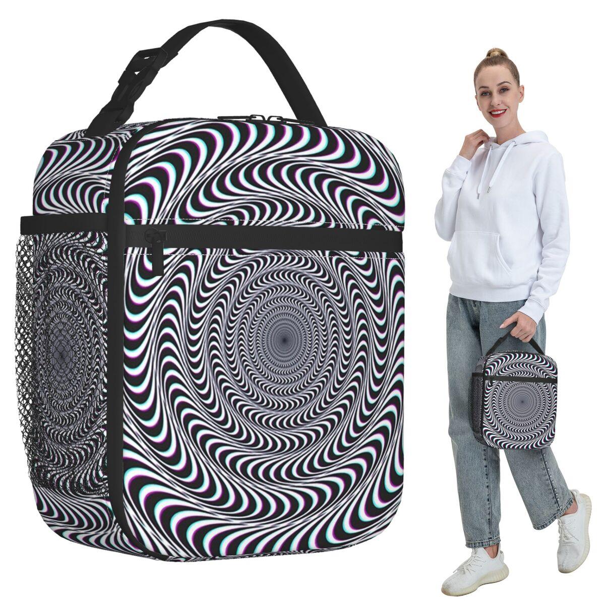 Hypnotic Optical Illusion Hypnotic Spiral Insulated Lunch Bag for Kids School Cooler Thermal Food Box Tote Lunch Boxes One Size
