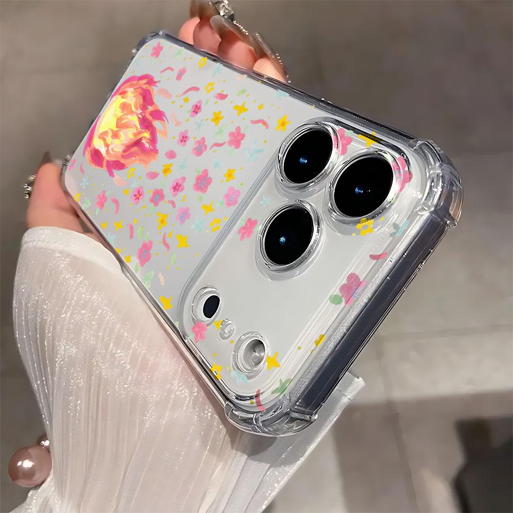 Shockproof Transparent Phone Case For iPhone 17 Air 16 15 14 13 12 11 Pro Max Plus Mini Sketch Small Flame Painted Cases Cover
