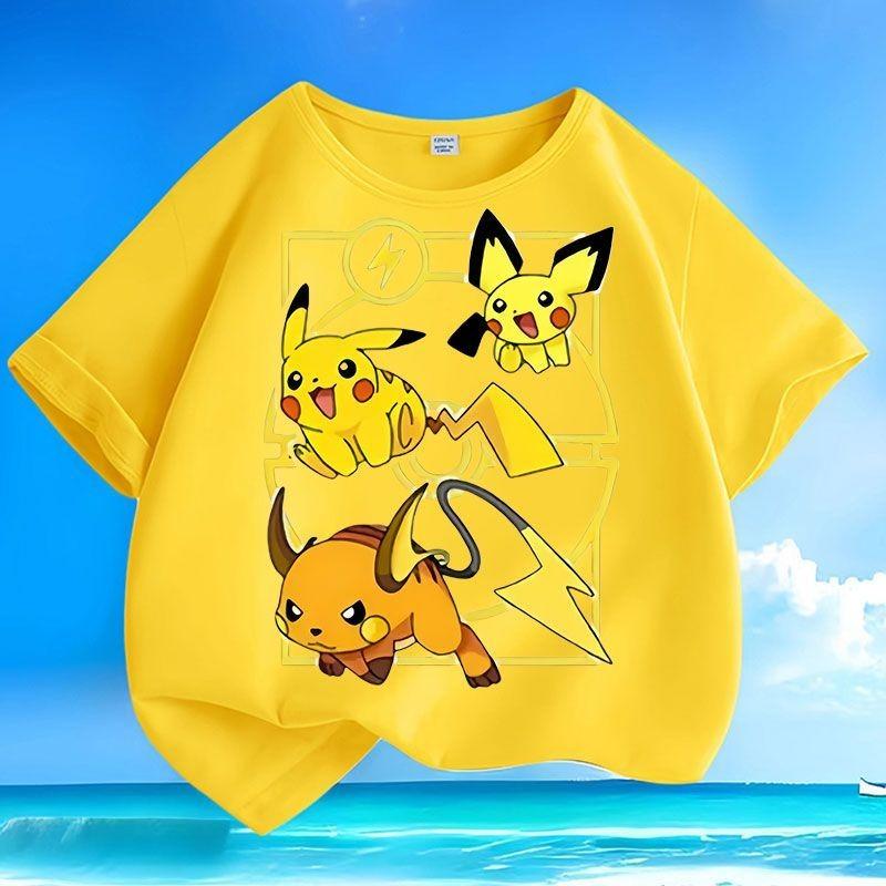 Sommer Trend Pikachu T-Shirts | Neu eingetroffen | Lockere Rundhals Kurzarm Oberteile für Klein- und Mittelkinder