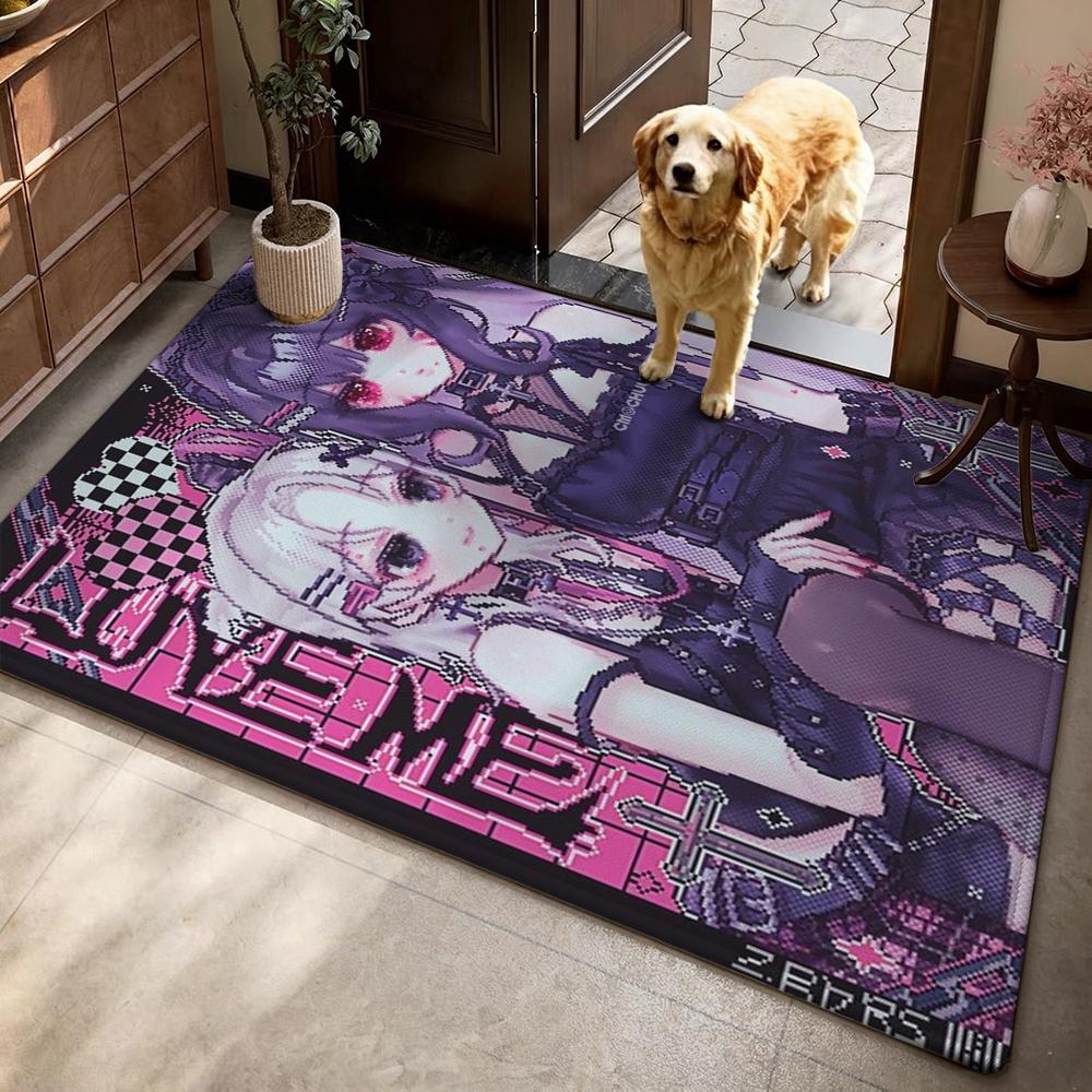 Twin Catgirls Black Lingerie Printed Rug Thick Nonslip Carpet For Gaming Room Study Living Room Home Party Decor Christmas Gift