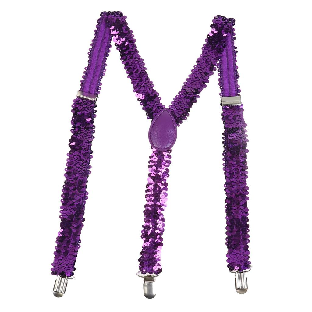 Unisex Sequin Y Back Suspenders 3 Clips Adjustable Elastic Braces
