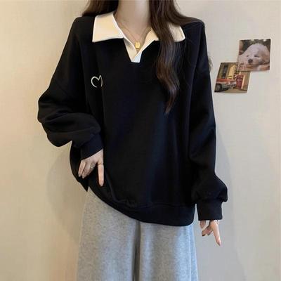 Women's Plus Size Polo Neck Long Sleeve Sweatshirt - Autumn Slimming and Loose Fit