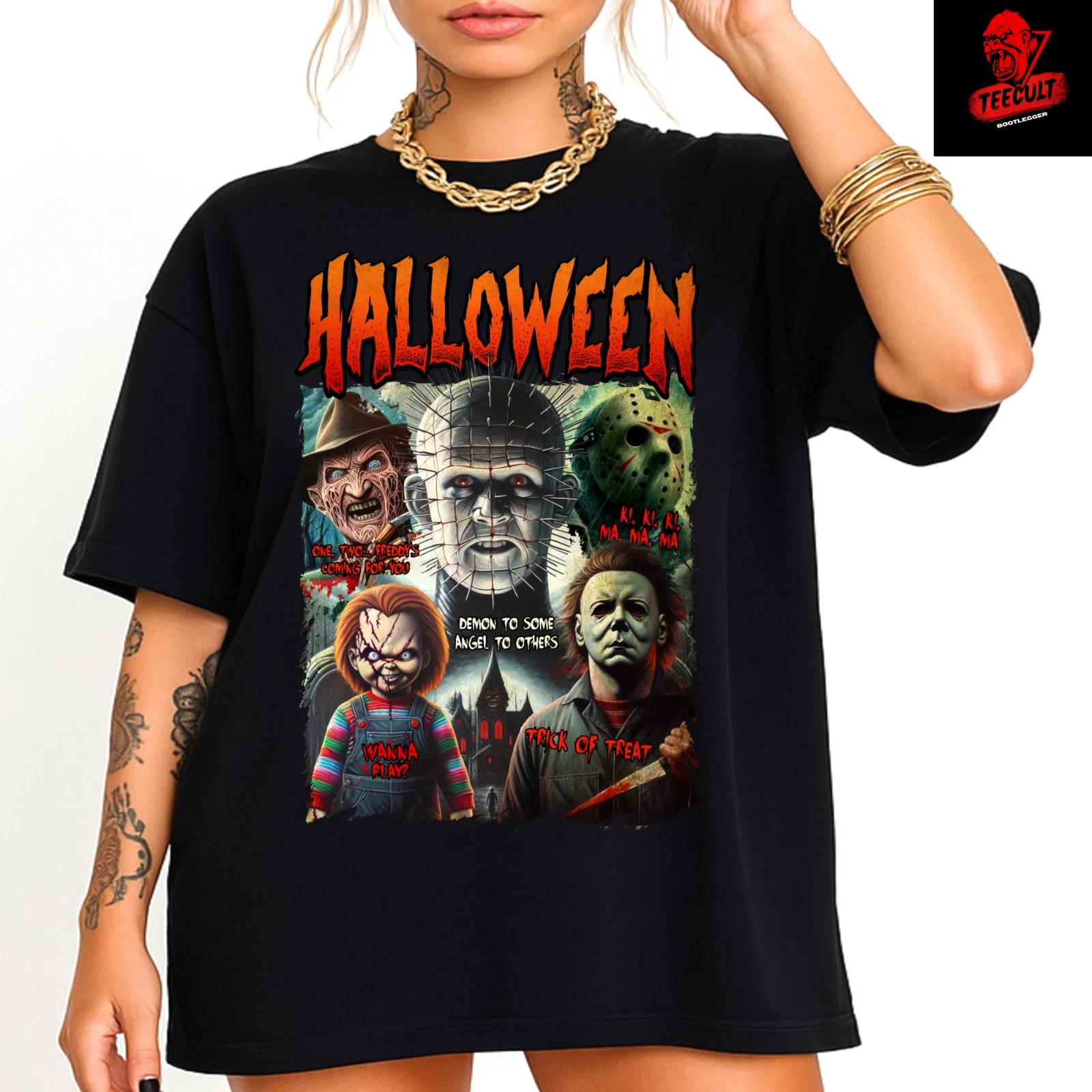Men s and Women s T-shirts Pinhead Retro Horror Movies Halloween Unisex Heavy Cotton L
