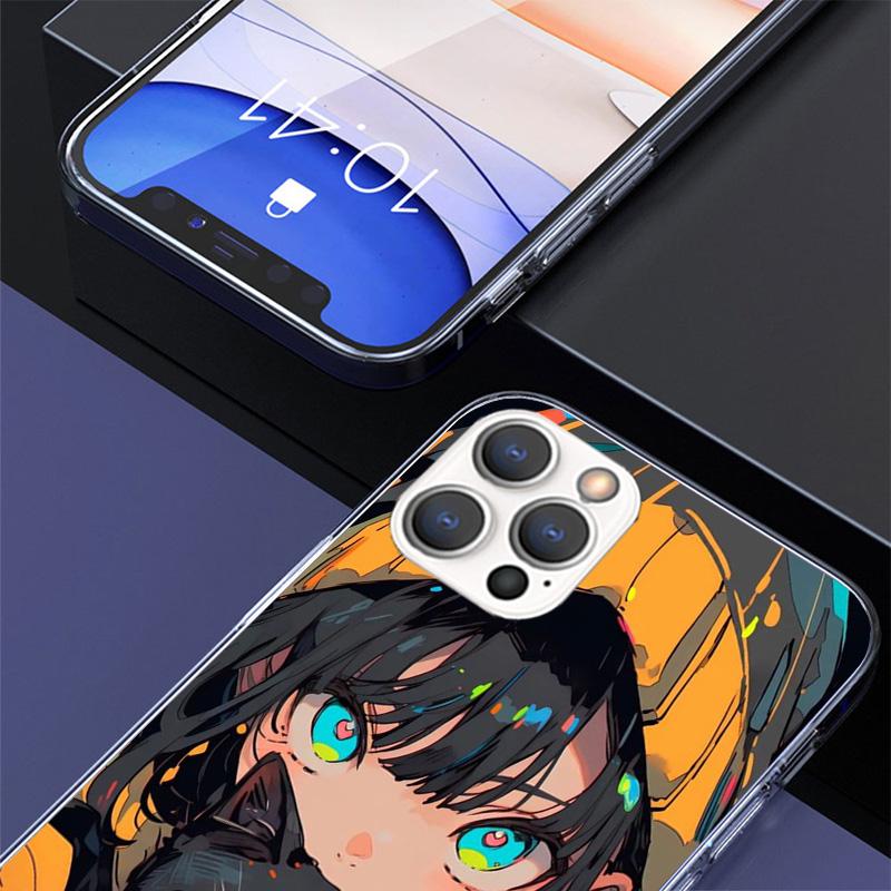 Anime Girls Cute Black Cat Phone Case For iPhone 17 Air 16 Pro Max 16E 15 + 14 Plus 11 12 13 Mini 7 8 SE Gift Print Cover Fundas