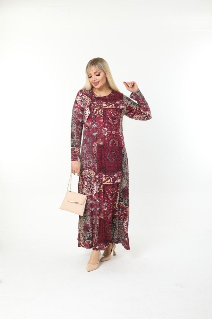 Damen Große Größen Kleid Plus Size Langarm (Geeignet für Hijab) Langes Kleid aus gekämmter Viskose
