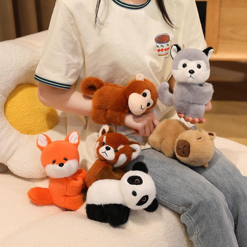 Cute Animal Panda Fox Snapping Circle Plush Toy Doll Capybara Husky Bracelet Children'S Doll