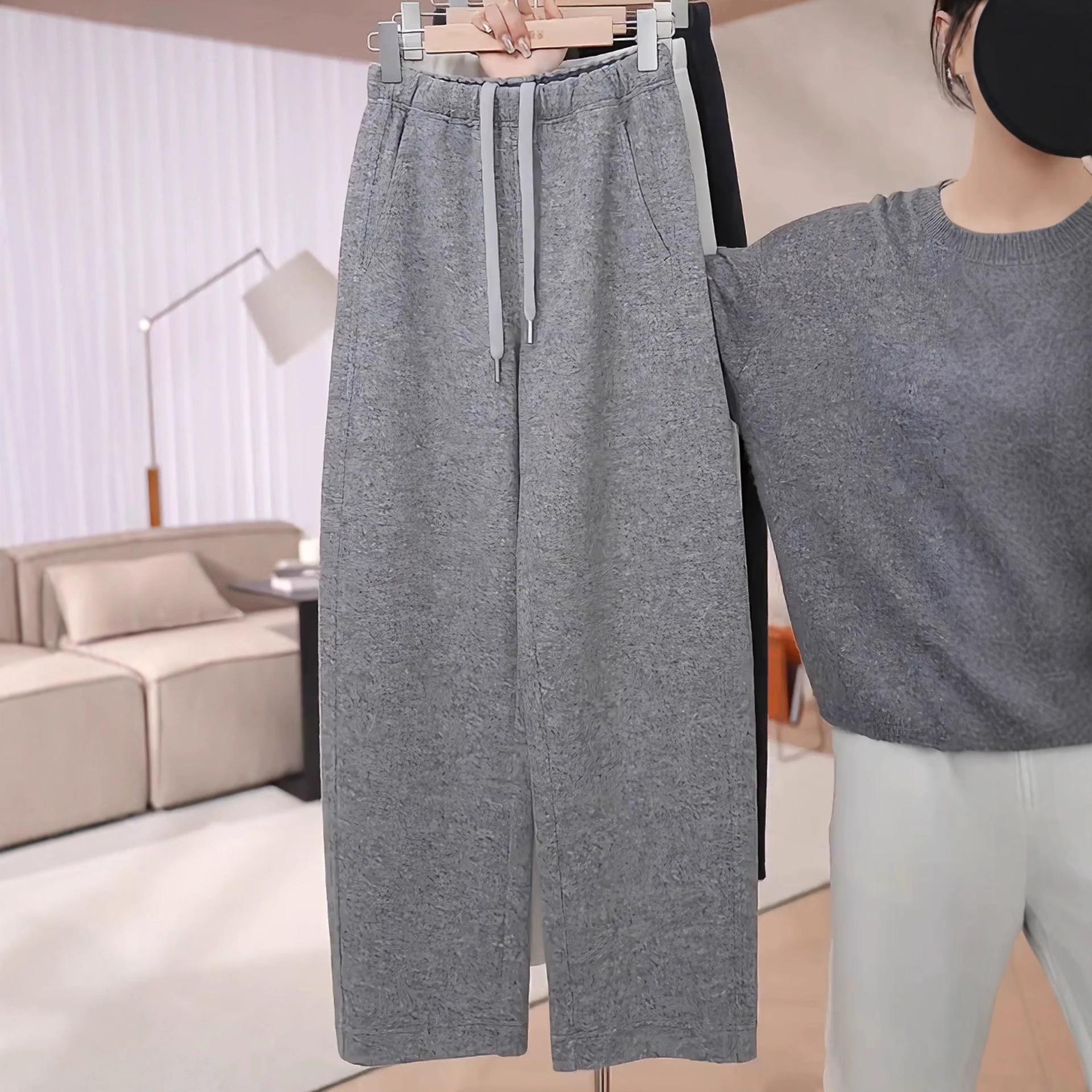

Women s Light Gray Wool-Blend Velvet-Lined Curved Leg Sports Pants with Drawstring for Autumn/Winter 2025 30/2XL [125-135 lbs]