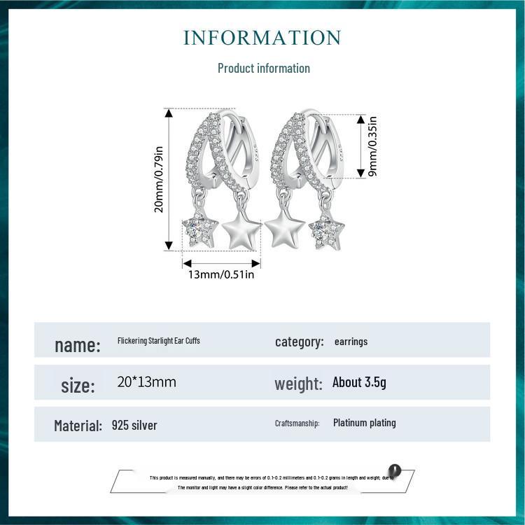 Avle Swaying Double Ring Star Earrings - S925 Sterling Silver, Cross-Border Women's Versatile Design