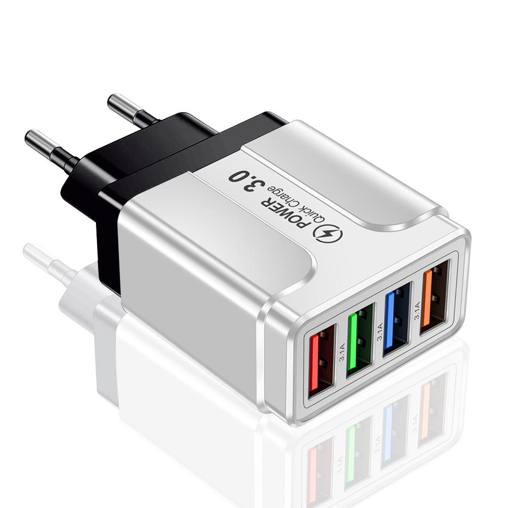 Multi-Standard 4-Port USB Charger: 3A Mobile & Tablet Travel Adapter