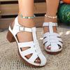 Fashion Roman Style Chunky Heel Sandals for Women Summer 2025 Closed Toe Hollow Out Gladiator Sandals Woman Ankle Strap Platform Sandles