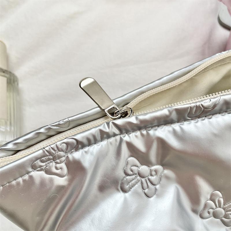 Quilted Pu Love Bow Cosmetic Bag Skincare Products Pouch Multi-Function Makeup Lipstick Storage Bag Simple  Coin Purse