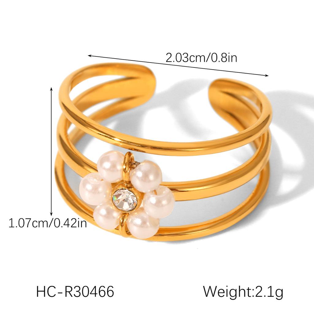Pearl Ring Niche Design Hand Jewelry Titanium Steel Open Ring Women's Non-fading Flower Stainless Steel Ring
