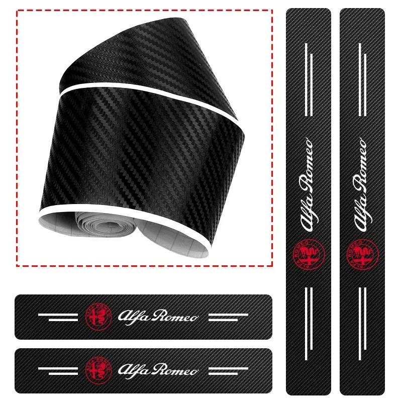 4Pcs Car Accessories Door Sill Scuff Plate Decor Carbon Fiber Stickers For Alfa Romeo Serpent Giulia 159 156 MITO Stelvio 147