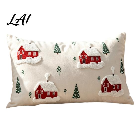 Festive Cushion Covers Christmas Cottage Cover Red Snowy House Pillowcase Decorative Cover Throw Pillow Case for Sofa Couch Farmhouse Home