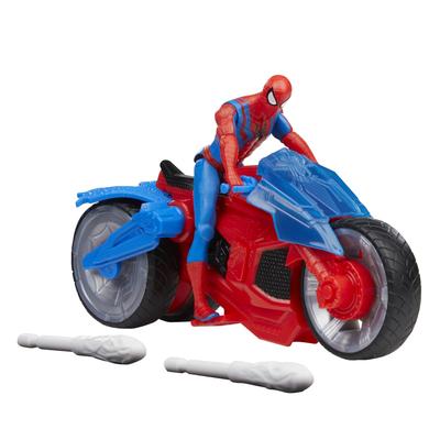 Hasbro Marvel Web Blast 4 inç boyutunda aksiyon 2 mermili oyun seti 4 yaş ve üzeri için F6899 Orijinal ürün Spider-Man Cycle, (10 cm) şekil, araç,