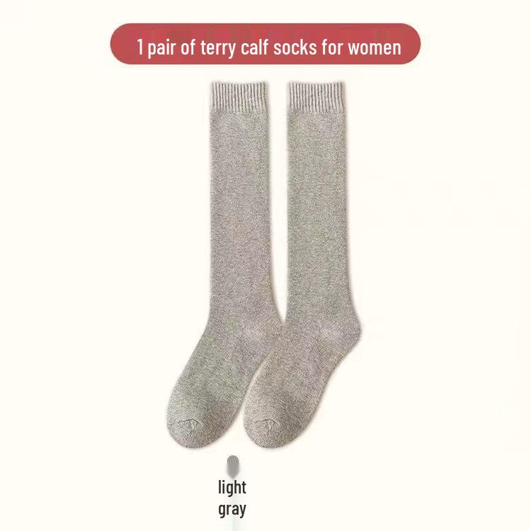 Women's Thick Terry Calf Socks - Warm Solid Color Towel Socks for Autumn and Winter