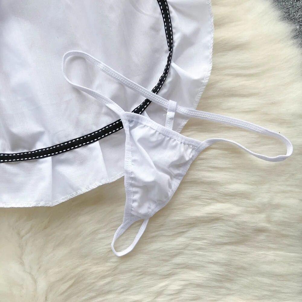 Sweet Bow Ruffles Erotic Pajams Dress Women A-line Sheath Short Tank Top Night Dress Cosplay Sexy Lingerie Nightwear