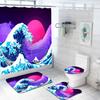 Digital Print Shower Curtain & Bath Mat Set (3-Piece/4-Piece) | Waterproof & Anti-Fog, Bathroom Partition Curtain