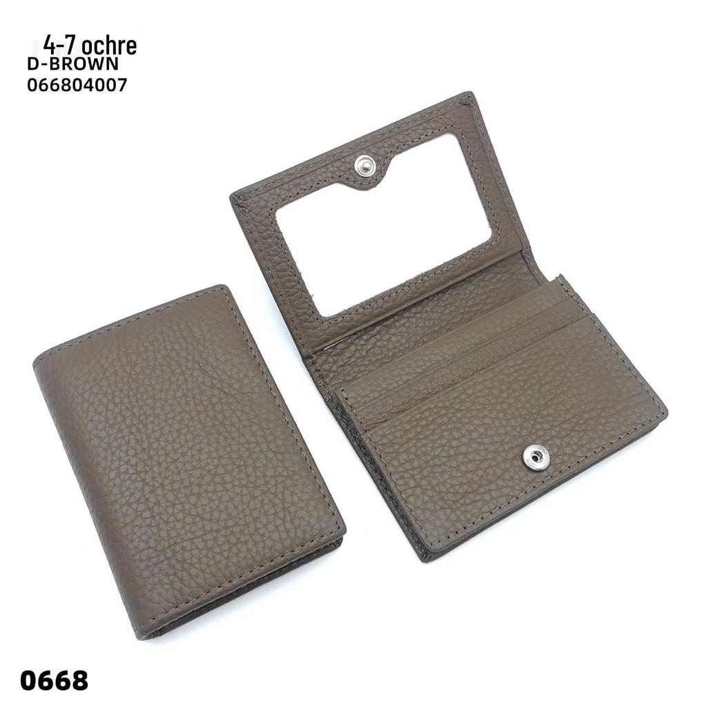 Premium Leather Card Holder: Unisex Cowhide Business Case with Mirror Window, Snap Closure & Coin Purse.