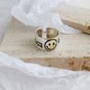 Adjustable Open Face Ring With Smiley Design Plated Copper Unisex Retro Style Statement Jewelry Finger