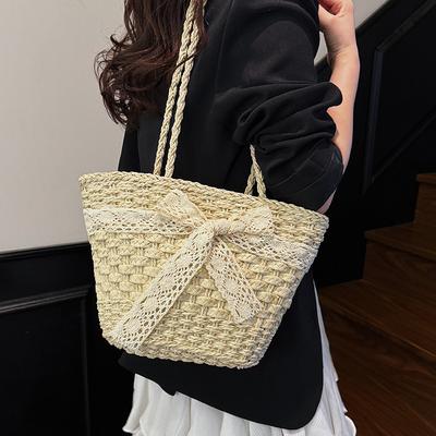 Pastoral Woven Bag Women's 2025 New Summer Seaside Vacation Beach Bag Shoulder Bag Vegetable Basket Straw Bag