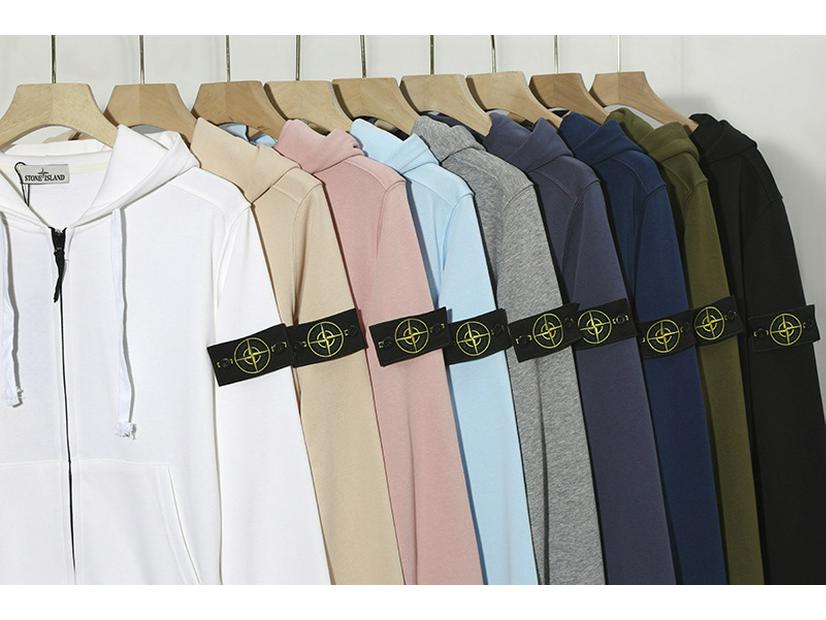 Stone Island Classic Zip Sweatshirt with Sleeve Badge - Unisex Casual Solid Color