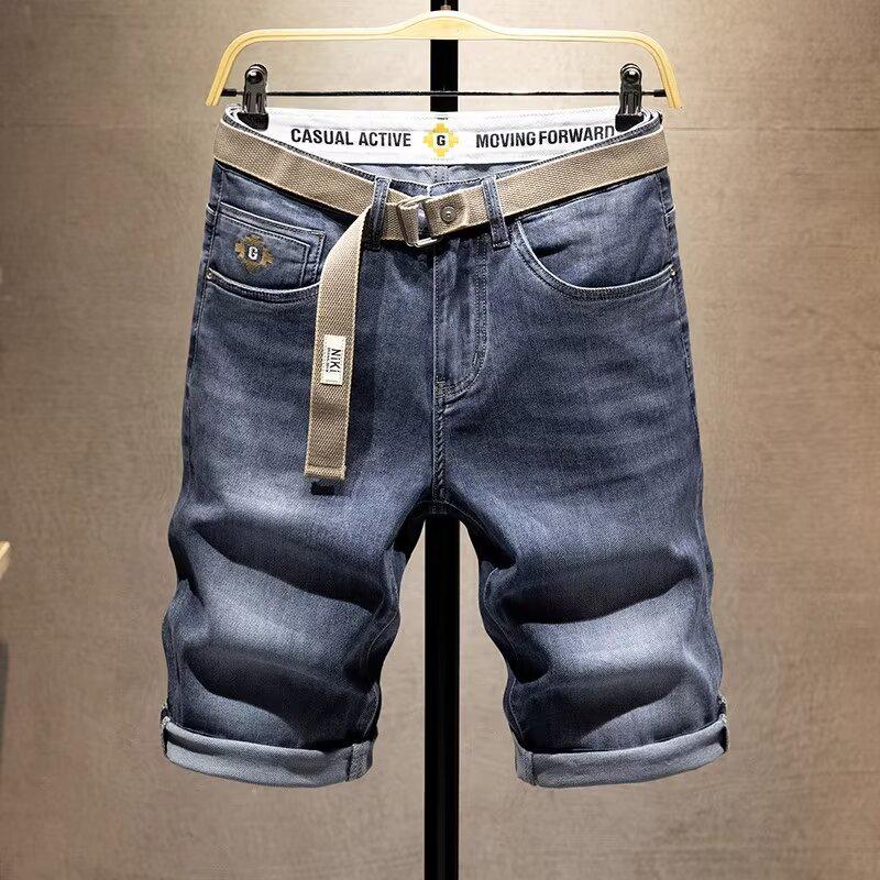 

2024 Мужские джинсовые шорты свободного кроя в корейском стиле - средней длины, модный летний стиль 28 синий