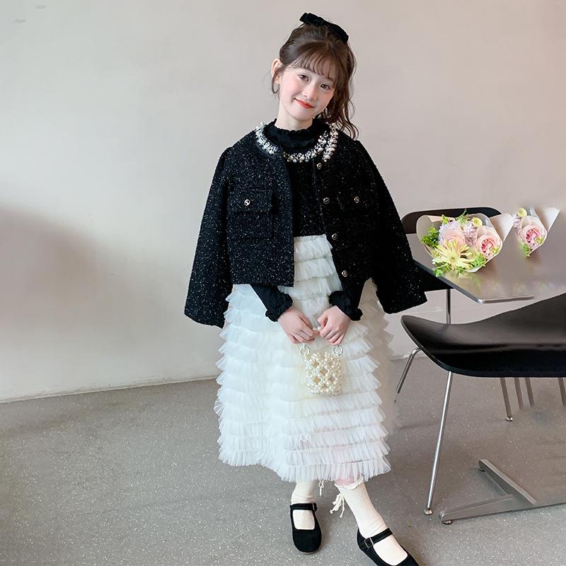 2025 Girls' Autumn Princess Cake Dress Set - Little Fragrant Style with Gauze