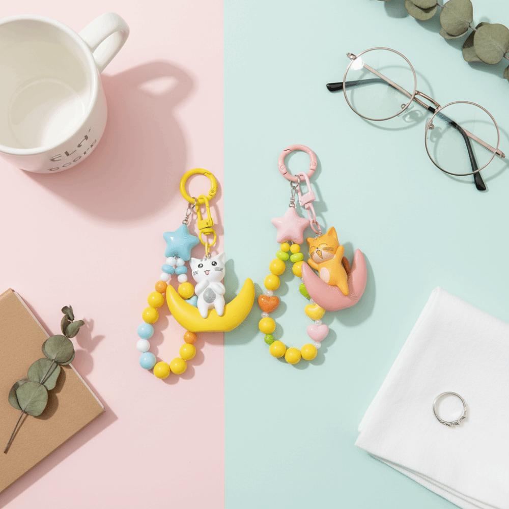 Vit Grå Kattunge Gosedjur Mjuk Päls Fylld Katt Nyckelring Simulerad Katt Docka Husdjursleksaker