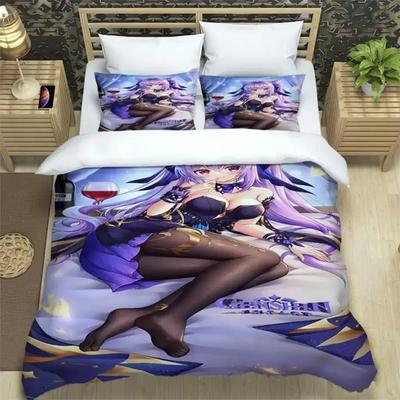 Dreiteiliges Bettwäscheset mit Genshin Impact-Print, Modeartikel für Jungen oder Erwachsene, für Betten, Bettbezüge, Kissenbezüge, Bettwäscheset