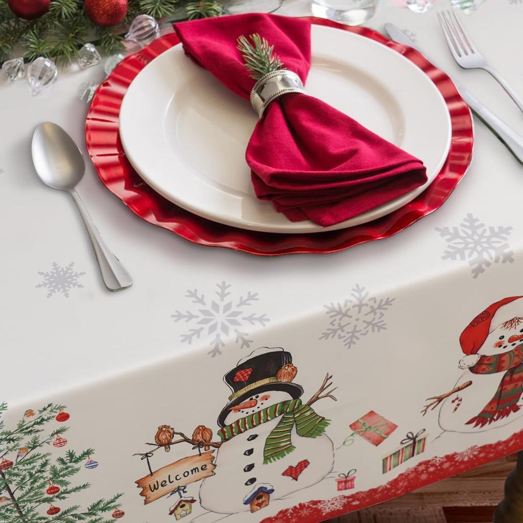 Christmas Snowman Snowflake Waterproof Tablecloth Table Decor Winter Xmas Kitchen Dining Tablecloth Christmas Decorations