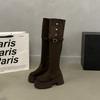 British style two wearing knight boots women's spring and autumn new thick-soled thick-heeled knight boots belt buckle knee boots