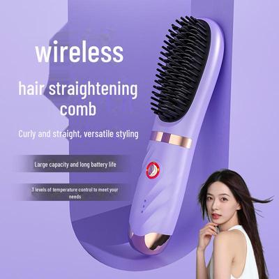 Wiederaufladbarer kabelloser Haarglätter & Lockenstab: Tragbarer Reisekamm für vielseitiges Styling, mit Negativ-Ionen-Haarpflege zur Glättung.