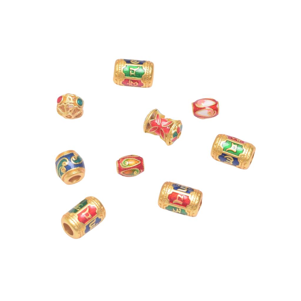 10pcs Color-Preserving Ancient Gold Accessories Loose Beads Guochao Beads, Burnt Blue Enamel Color Diy Bracelet With Beads, Bracelet Bead Accessories