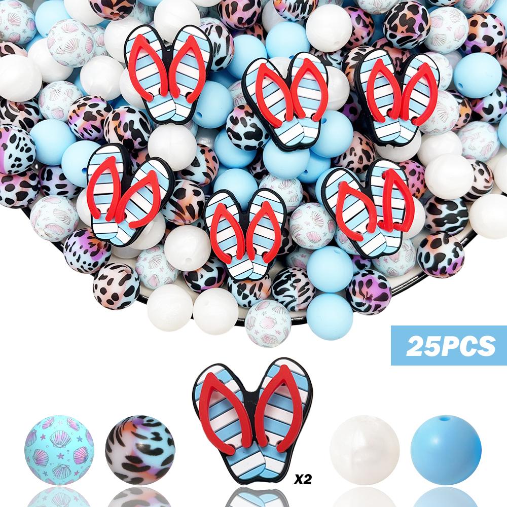 

25/43/54PCS summer series silicone bead set, perfect for DIY handmade crafts such as keychains, necklaces, bracelets, etc