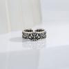 Adjustable Vintage Oxidized Floral Totem Ring Men Women Copper Statement Jewelry Boho Minimalist Style