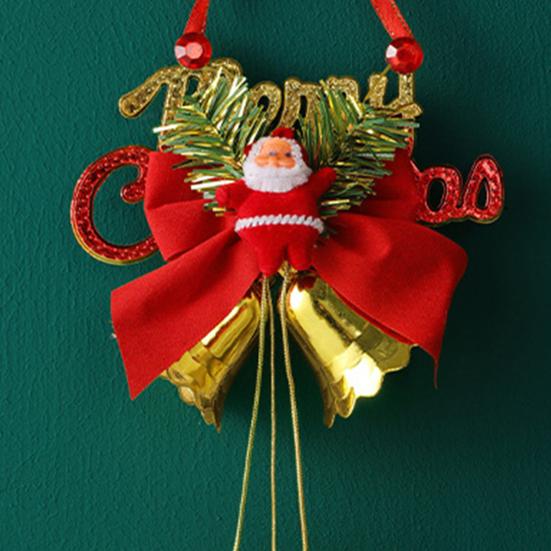 Christmas Bell Plastic Jingle Bells Xmas Tree Hanging Ornament with Bow And Artificial Pine