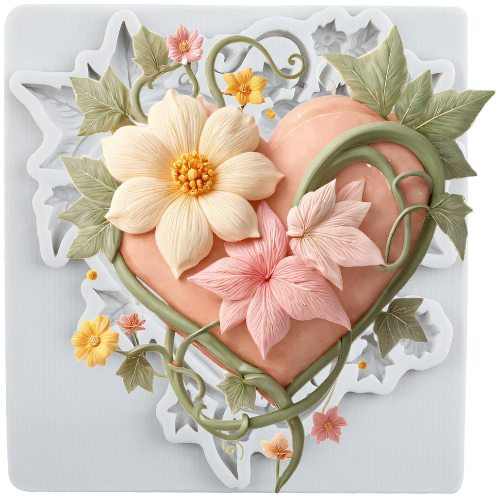 Heart Silicone Mold Flower Vine Fondant Molds Cake Decorating Tools Cupcake Topper Candy Sugar Craft Gum Paste Polymer Clay