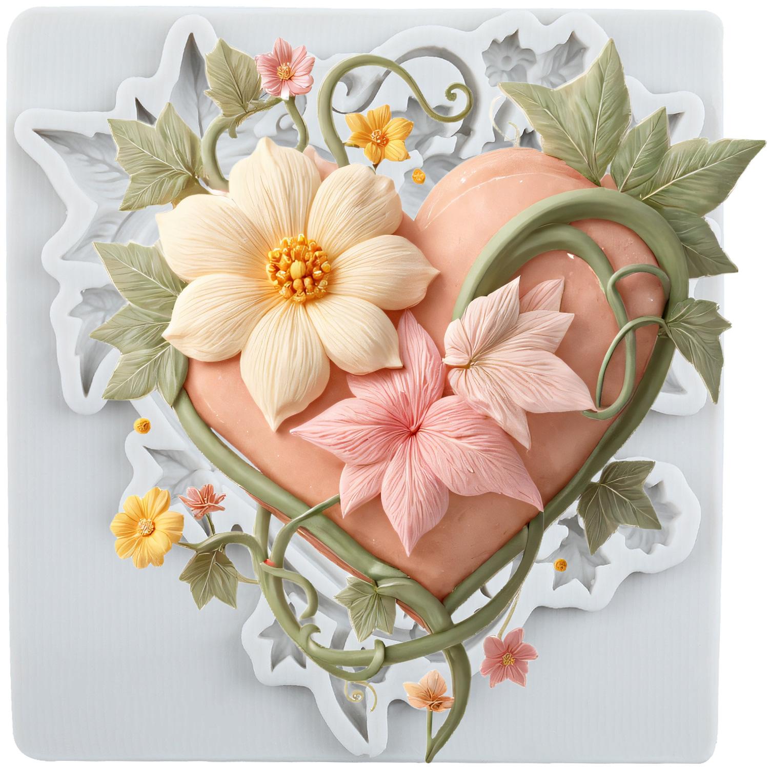 

Heart Silicone Mold Flower Vine Fondant Molds Cake Decorating Tools Cupcake Topper Candy Sugar Craft Gum Paste Polymer Clay серый
