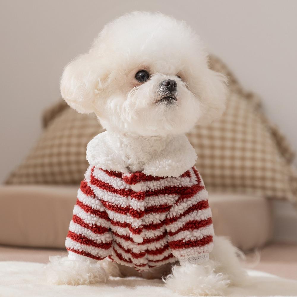 Pet clothes autumn and winter striped velvet thickened two feet than bear dog clothes
